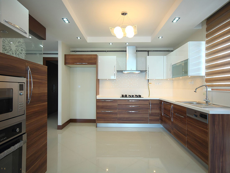 kitchen set mewah motif kayu aluminium acp